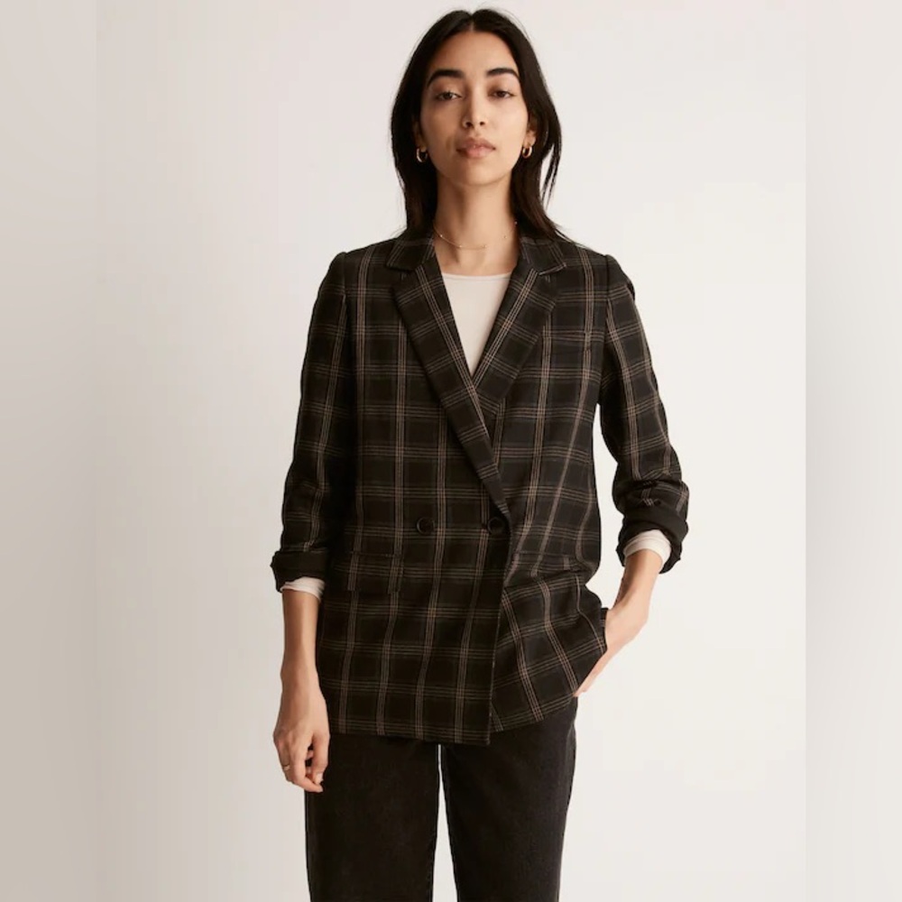 Madewell The Caldwell Double-Breasted Blazer in Seaton Plaid True Black XS NWT